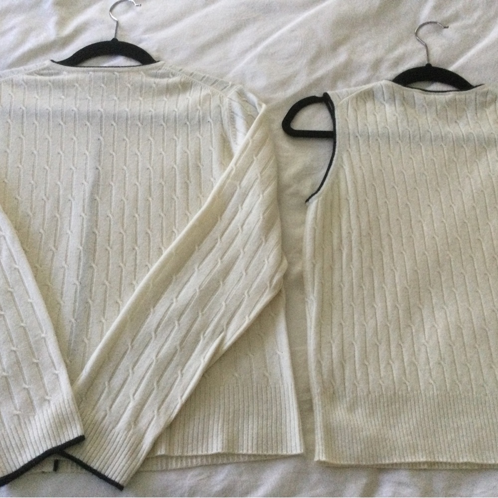 EUC Ann Taylor cashmere black tipped ivory sweater set. Size large. - Picture 11 of 11